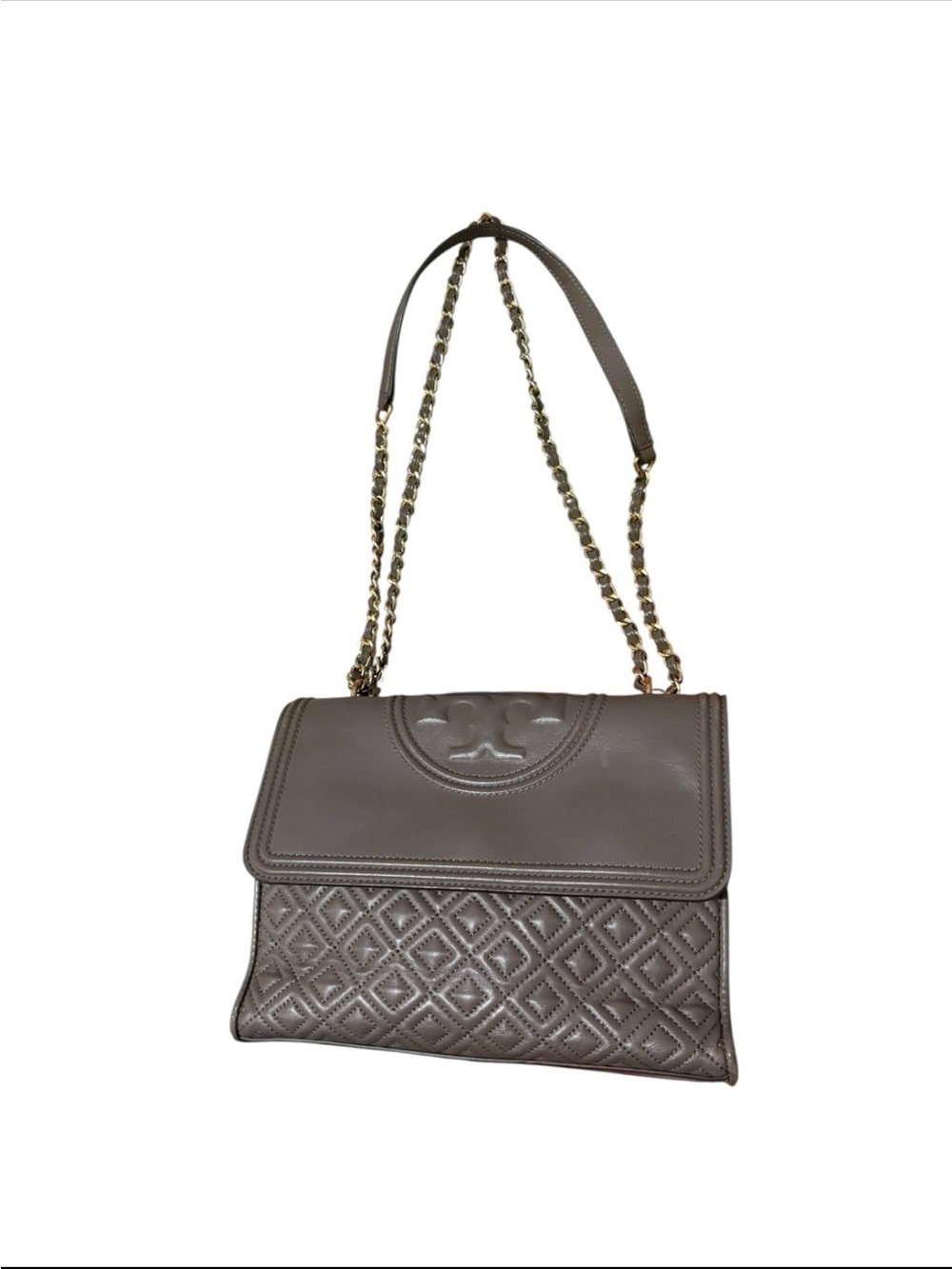 Tory Burch Grey Leather Fleming Crossbody Bag